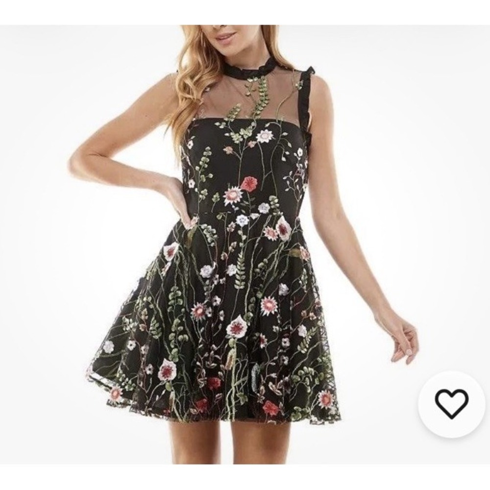 City Studio Black Floral Embroidered Mesh Fit & Flare Dress Juniors 15 Fairy